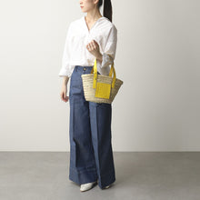 画像をギャラリービューアに読み込む, 【超特価アウトレットセール!】人気・大好評!LOEWE ロエベ 327.02.S93 BASKET SMALL BAG ラフィア×レザー カゴバッグ かご バスケット トート 鞄 8100/YELLOW/TAN/ WHITE レディース